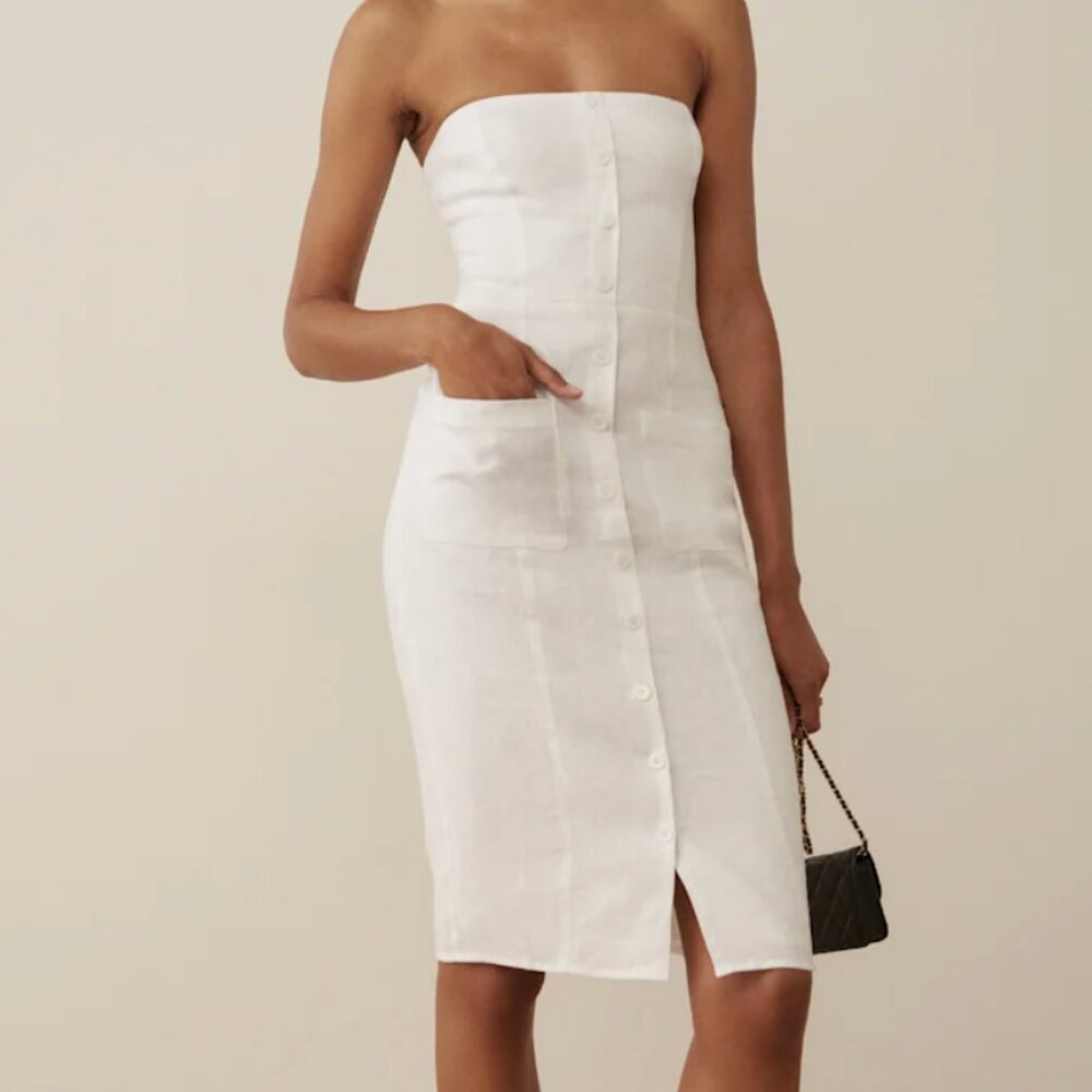 Reformation Ivory Strapless Midi Dress